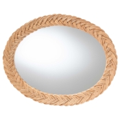 bali & pari Nara Natural Rattan Wall Mirror - Handwoven Braided Wicker Frame, Coastal Boho Wall Decor for Entryway, Bedroom, or Living Room, Oval
